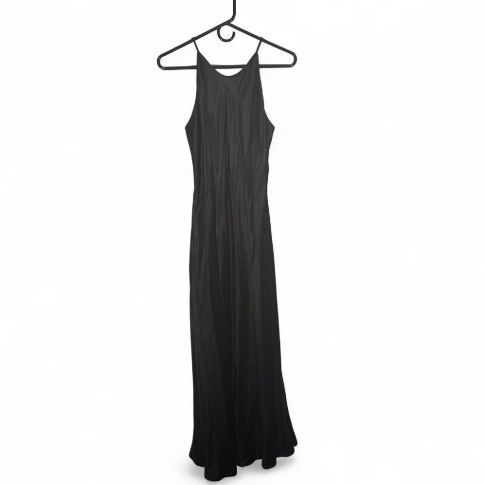 vintage Hampton Nites black satin halter maxi dress
